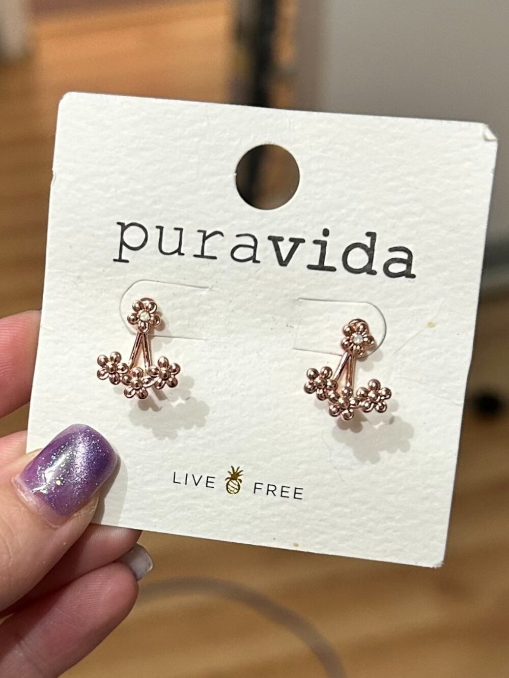 Pura Vida Rose Gold Opal Daisy Ear Jacket Earrings NWT